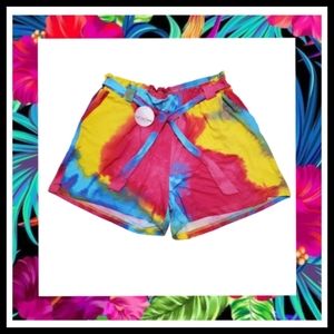RAINBOW ☆ TYE DYE PRINT ☆ PAPERBAG WAIST ☆ WIDE LEG ☆ SHORTS ☆ NWT